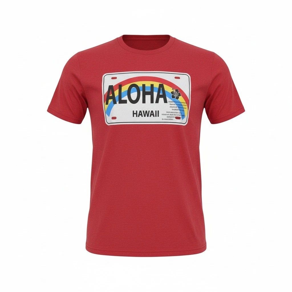 Vintage Mens Aloha Hawaii License Plate Graphic T Shirt Red Size L
