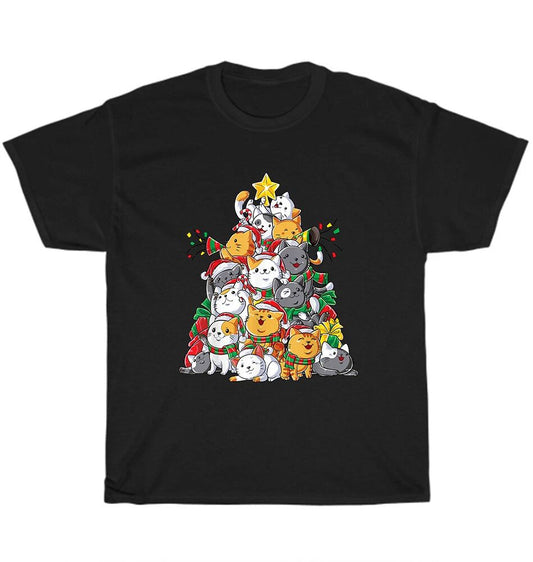 Cat Christmas Tree Meowy Catmas Xmas Cats Kitten Lover T-Shirt Unisex Tee Gift