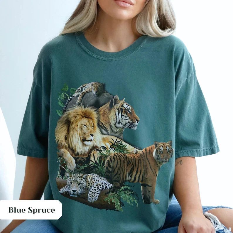 Big Cat Collage Comfort Tee Aesthetic Graphic Print Shirt Animal Lover Gift