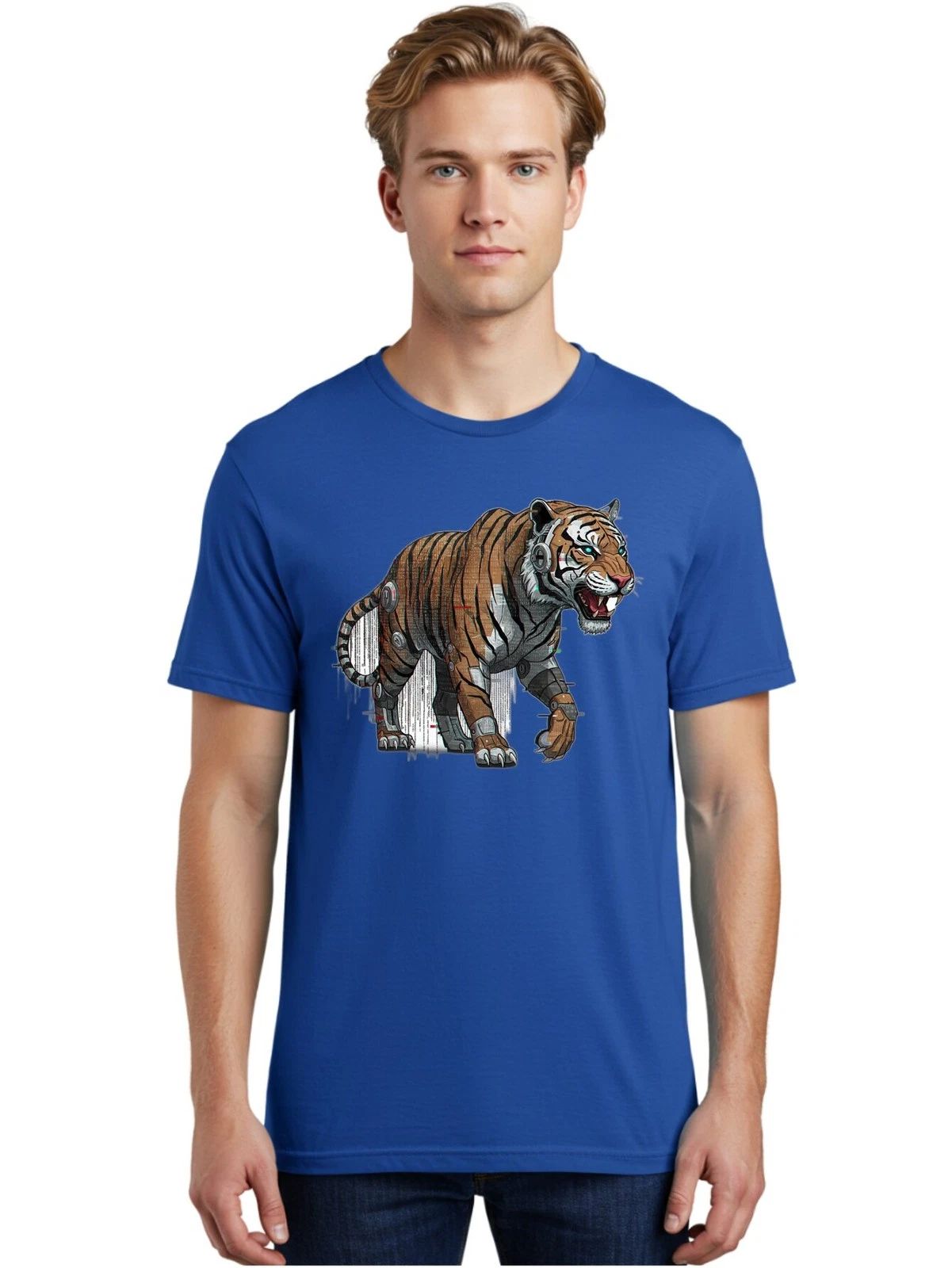 Cyborg-Tiger-7 Mens Graphic Tee, 100% Cotton, Casual Summer Wear