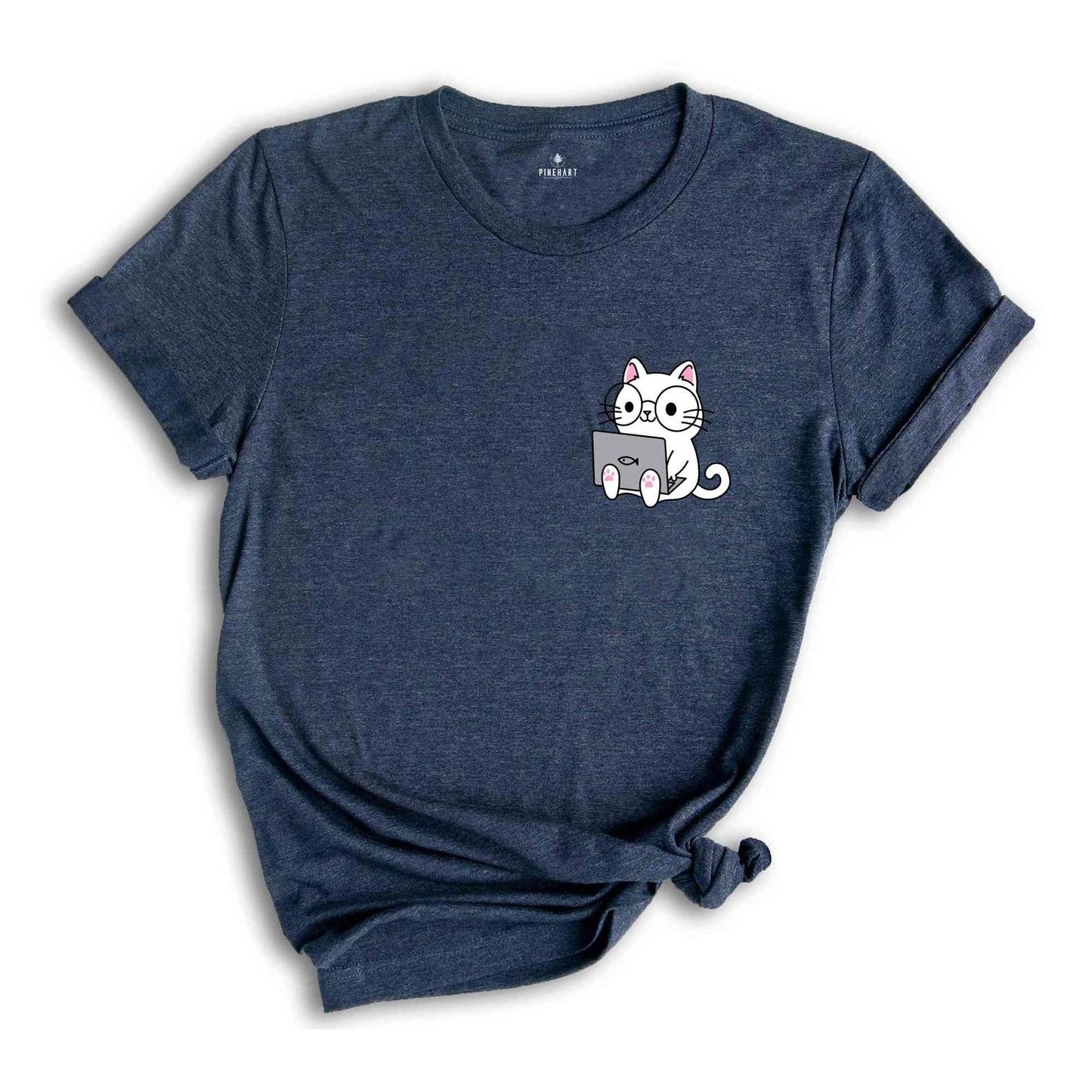 Cute Cat Reading T-Shirt, Funny Cat Crewneck Sweatshirt, Cat Shirts for Women, B