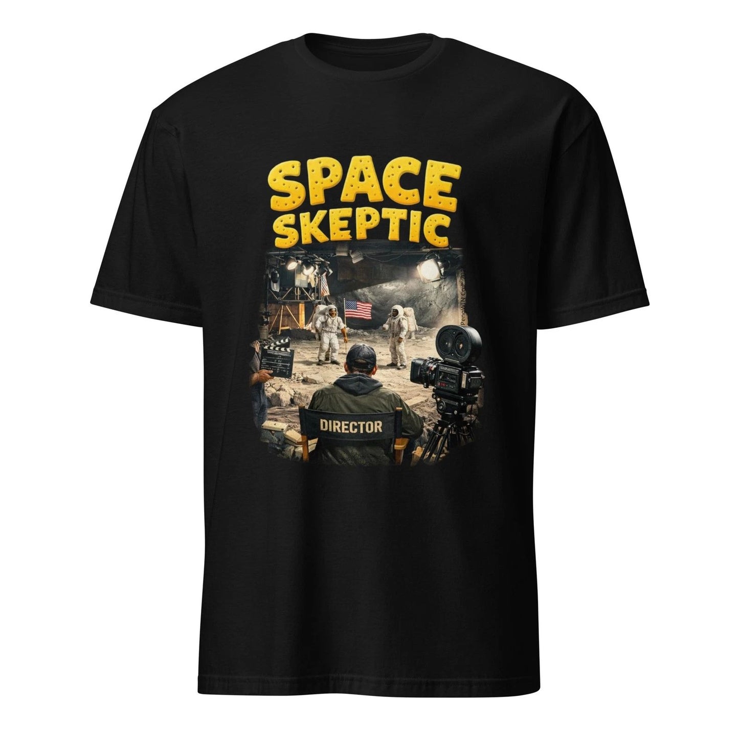 Space Skeptic Funny T-Shirt Apollo Moon Landing Hoax Film Set Humor Tee