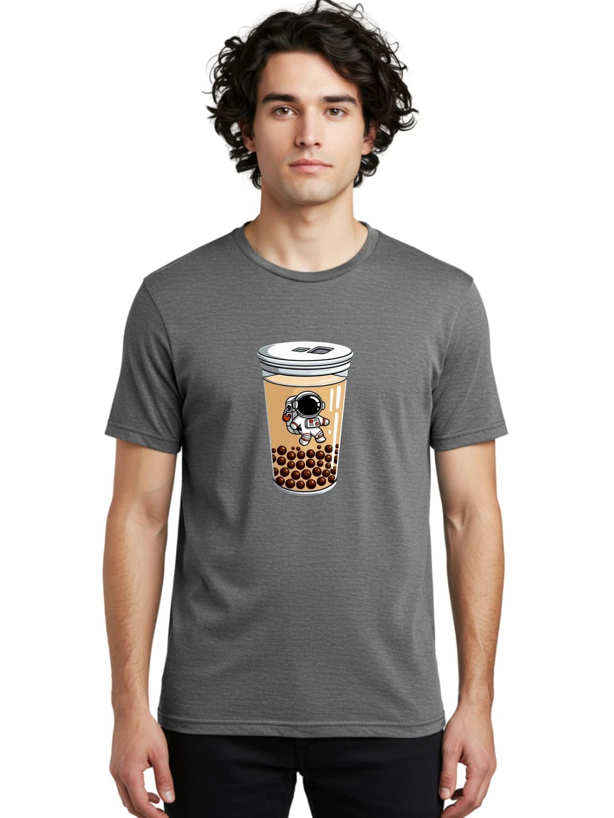 Boba-Tea-Astronaut-1 Mens Graphic Tee, 100% Cotton, Casual Summer Wear