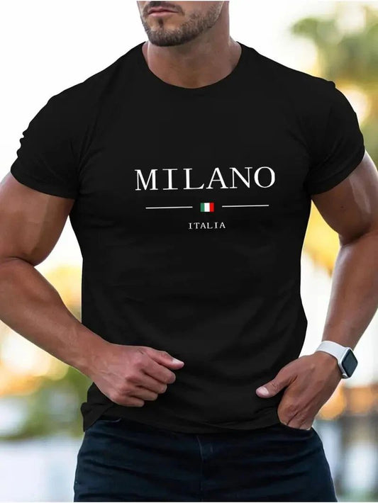 Milano Italia T-Shirt – Men’s Italian Flag Tee – Pure Cotton Short Sleeve Top