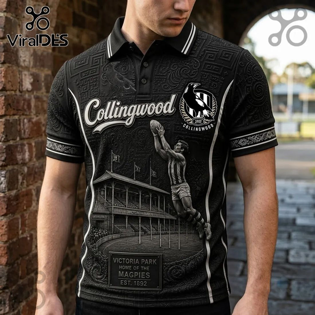 Collingwood FC Magpies Heritage Black Polo Shirt