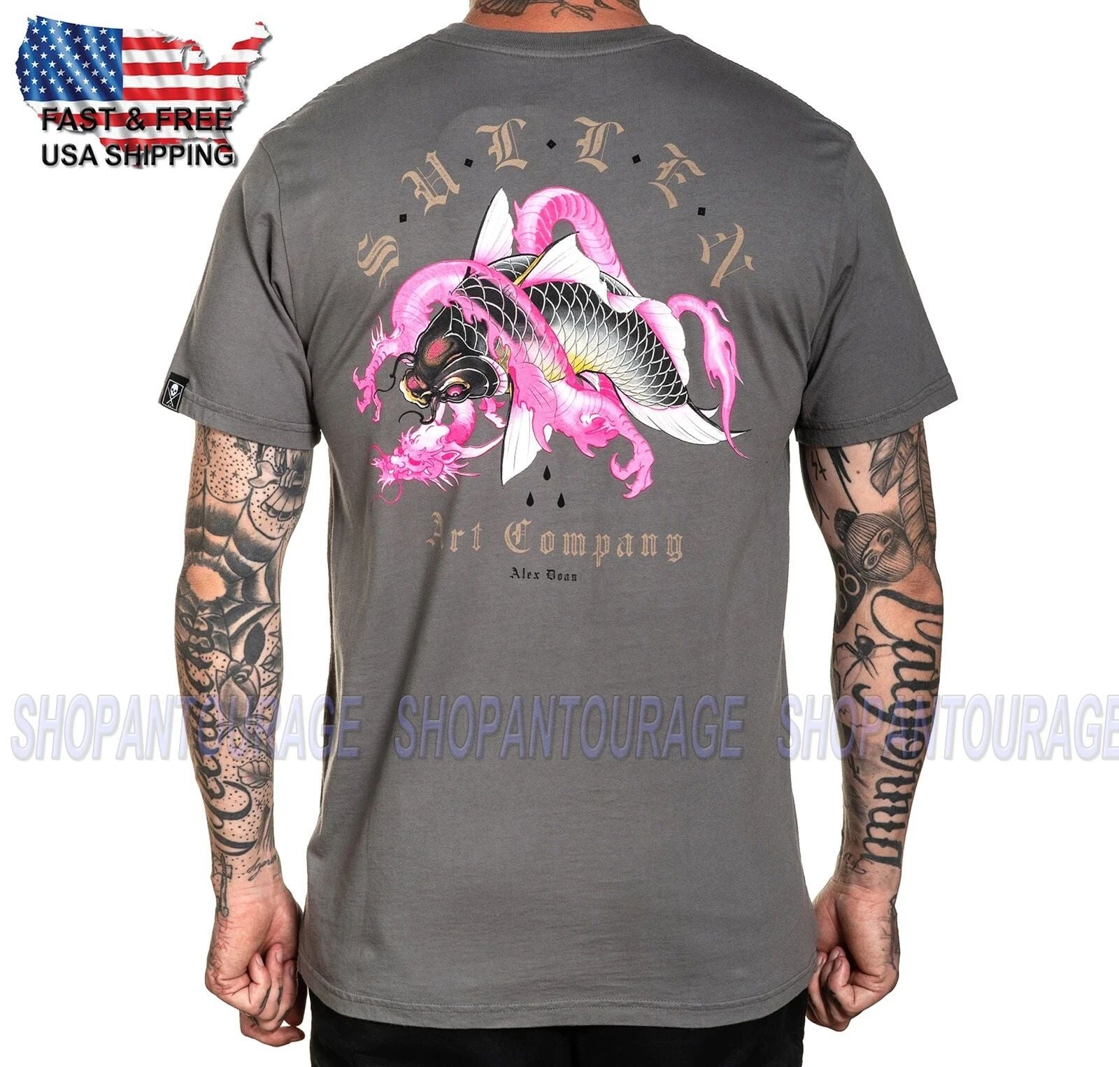Sullen Art Collective Dragon Koi Premium SCM3316 Short Sleeve T-shirt For Men