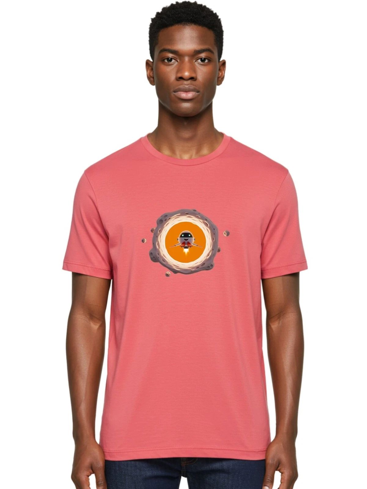 Robot-Spaceship Mens Graphic Tee, 100% Cotton, Casual Summer Wear