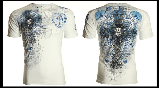 ARCHAIC by AFFLICTION White FORTIORI Short Sleeve Slim Fit Y2K T-shirt NWT