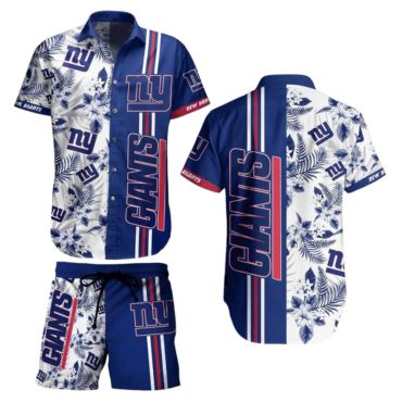 New York Giants Floral Stripe Hawaiian Shirt