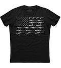 Big American Flag With Machine Guns Mens Short Sleeve New Cotton Black T-shirt