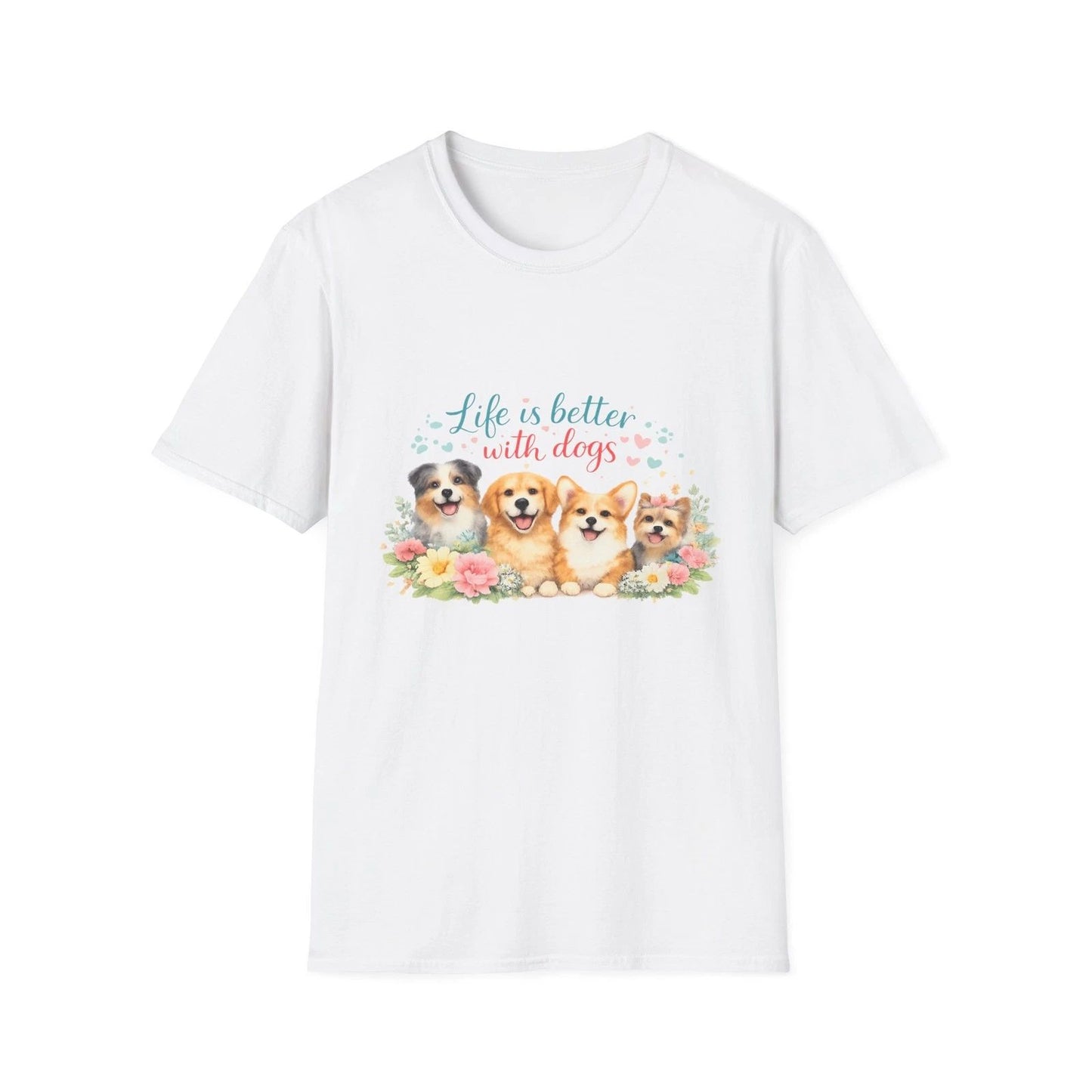 Life Is Better With Dogs T-Shirt | Cute Watercolor Puppies Dog Lover Gift Tee