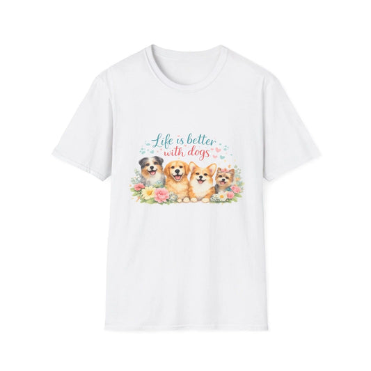 Life Is Better With Dogs T-Shirt | Cute Watercolor Puppies Dog Lover Gift Tee