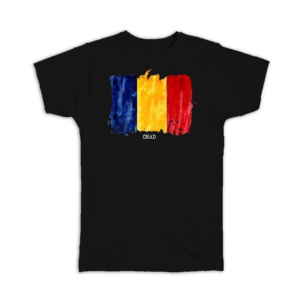 Gift T-Shirt : Chad Flag Africa Travel Expat Country Watercolor
