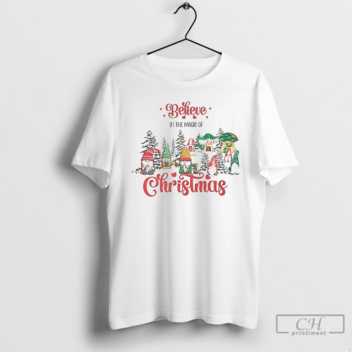 Classic Believe In The Magic Of Christmas Gnomes And Trees White T Shirts
