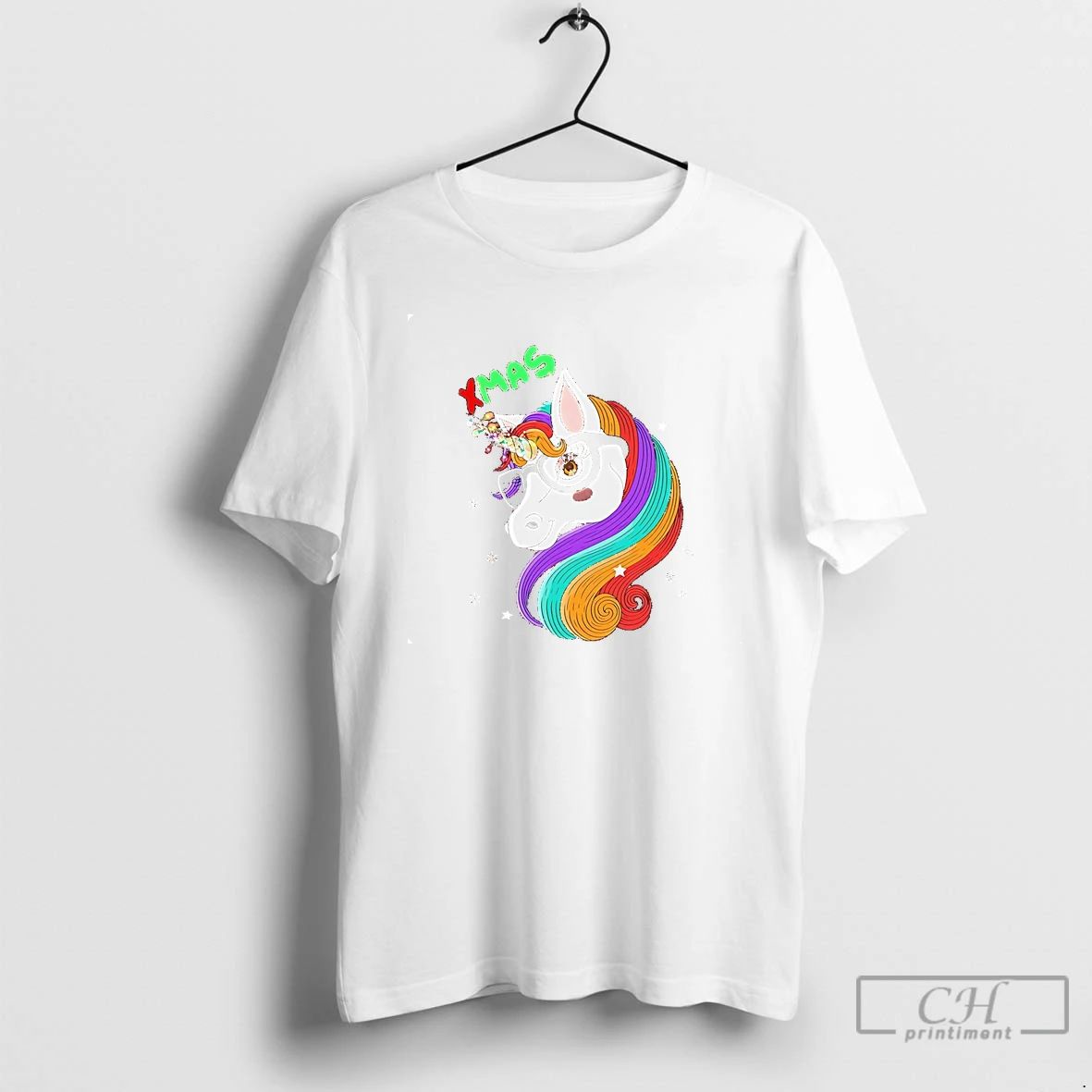 Classic Xmas Glasses Unicorn Rainbow Hair Holiday T Shirts