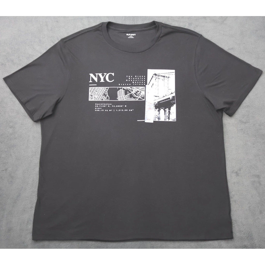 Old Navy Mens XXL Black NYC Graphic Tee Manhattan Bridge Map Soft-Washed T-Shirt
