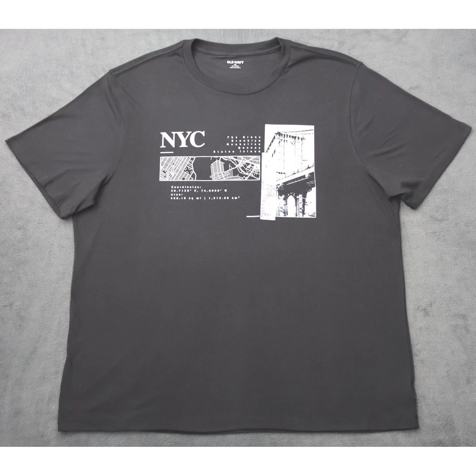 Old Navy Mens XXL Black NYC Graphic Tee Manhattan Bridge Map Soft-Washed T-Shirt