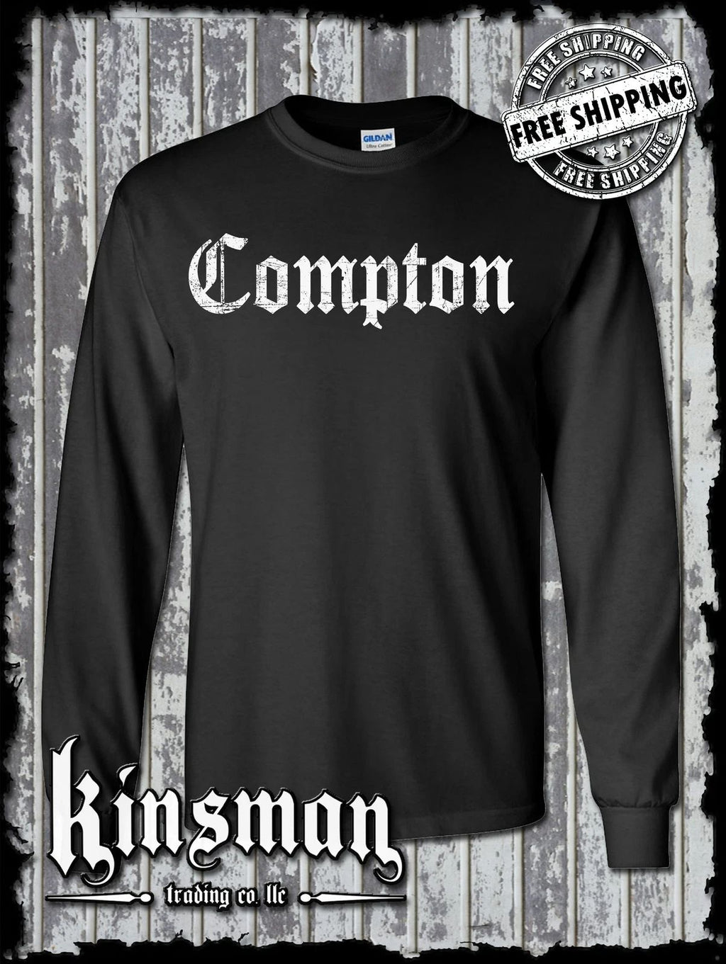 COMPTON Long Sleeve T-Shirt - West Coast Hip Hop Rap Tee Los Angeles LA Cali