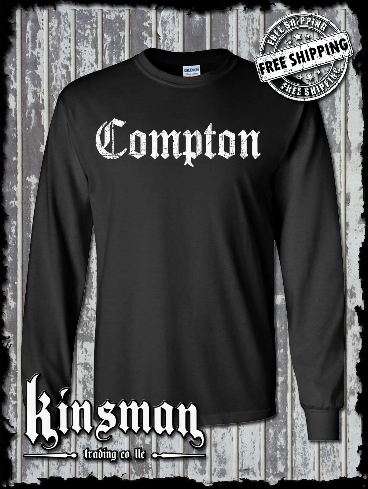 COMPTON Long Sleeve T-Shirt - West Coast Hip Hop Rap Tee Los Angeles LA Cali