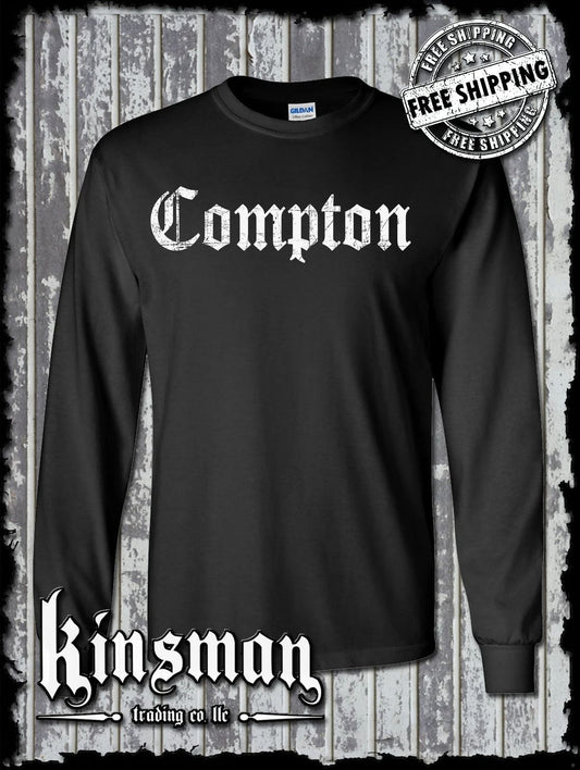 COMPTON Long Sleeve T-Shirt - West Coast Hip Hop Rap Tee Los Angeles LA Cali