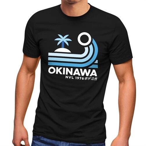 Men's T-Shirt Japan Okinawa Lettering Retro Palm Tree Wave Fashion Street Style