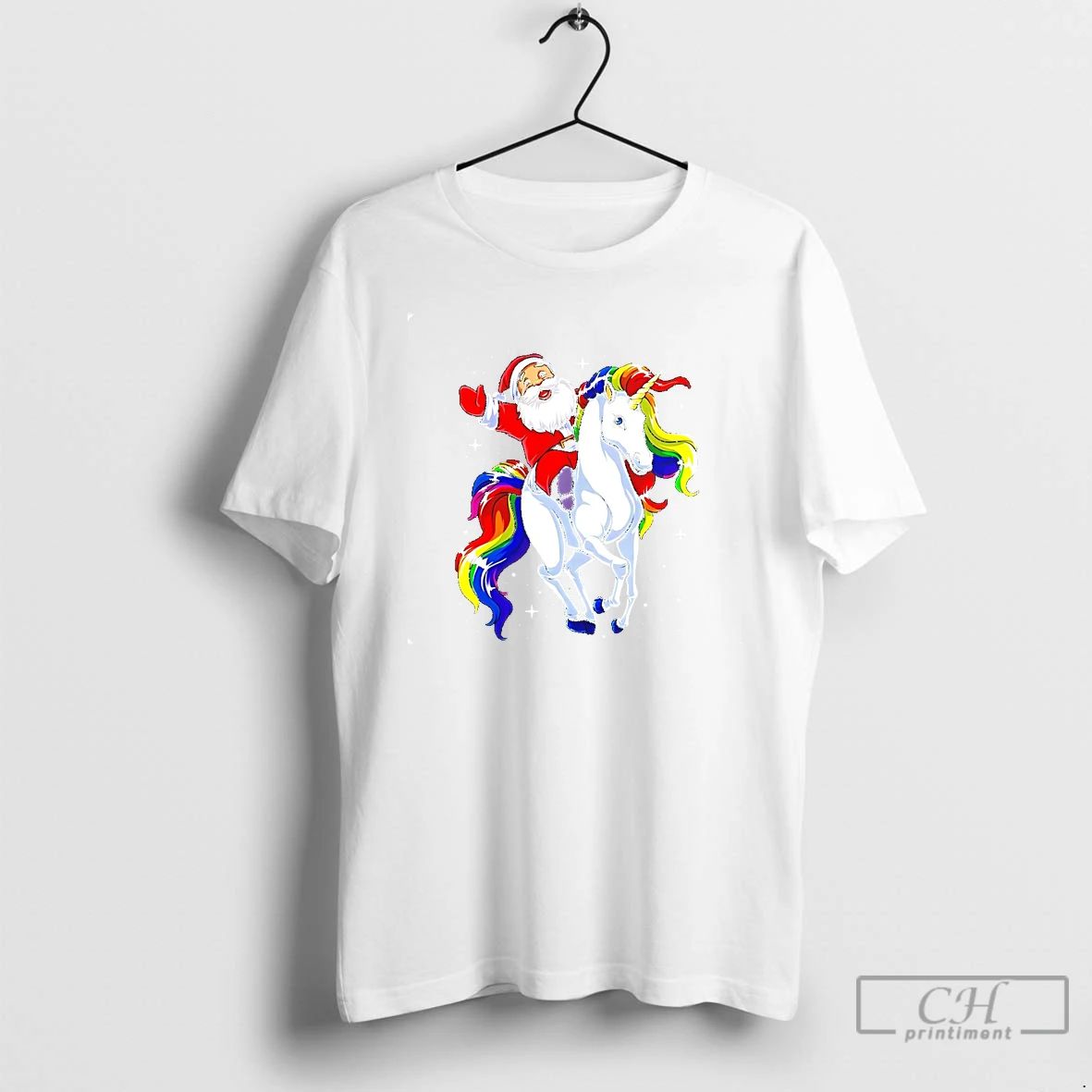 Classic Santa Riding Rainbow Unicorn Galaxy Christmas T Shirts