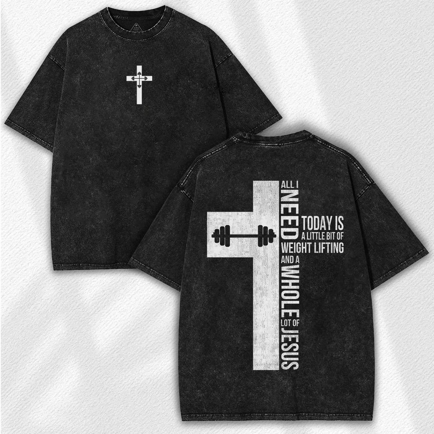 Faith & Gains Washed Tee, Weightlifting Cross Shirt, Heavy Cotton Christian Gym