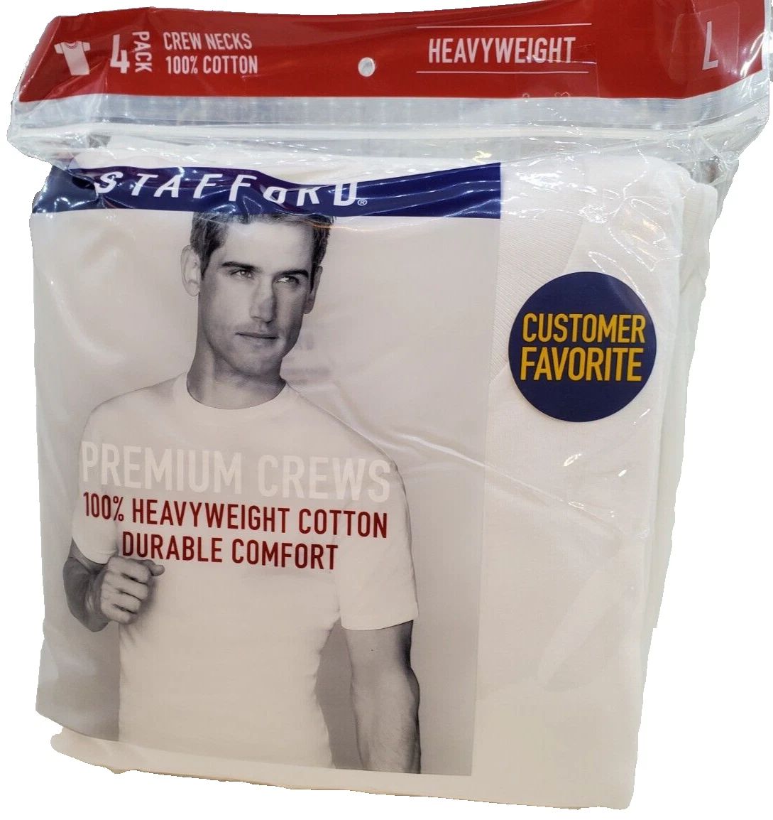 Stafford T Shirts Heavyweight 100% Cotton Crew Necks Large 4-Pack