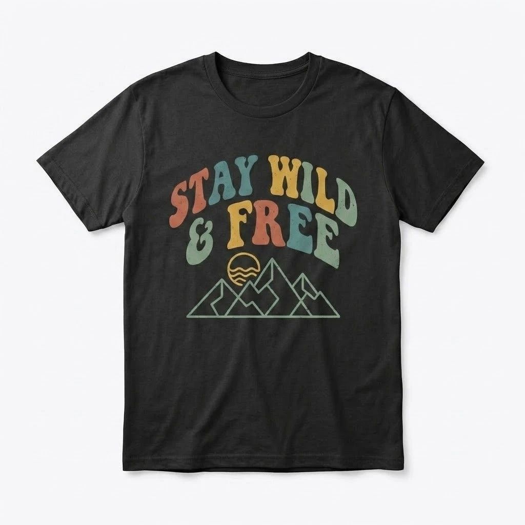Stay Wild and Free T-Shirt Retro Vintage Mountain Graphic Tee 70s Boho Unisex