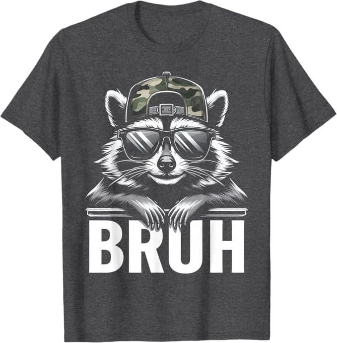Bruh Raccoon Trash Racoon Camo Hat Youth Teens Kids Slang T-Shirt