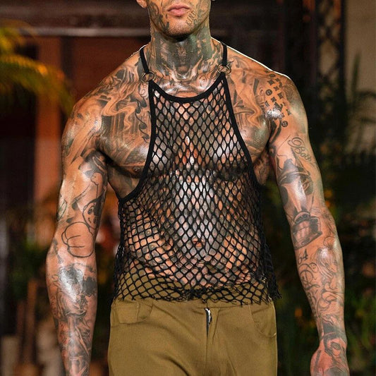Fishing Net Vest Mesh Transparent Vest Men's Perspective Mesh Vest Trendy