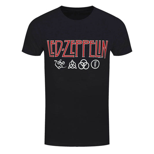 Led Zeppelin T-Shirt Logos & Symbols Rock Band New Black Official