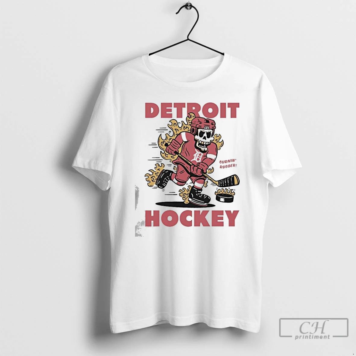 Classic Detroit Red Wings Hockey Burnin Rubber Mascot 2025 T Shirts