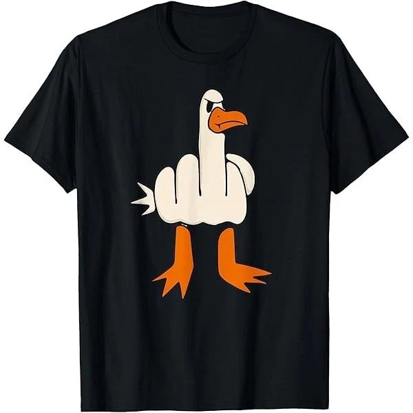 Funny Goose Middle Finger Shirt Rude Goose Graphic Tee Retro Black T-Shirt