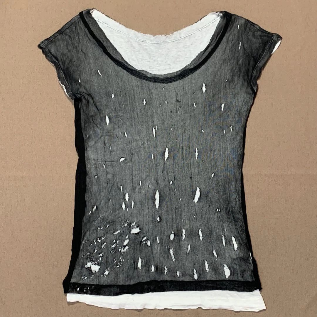 Yohji Yamamoto Damage Layered Tee Short Sleeve Black Used Stylish 56cm