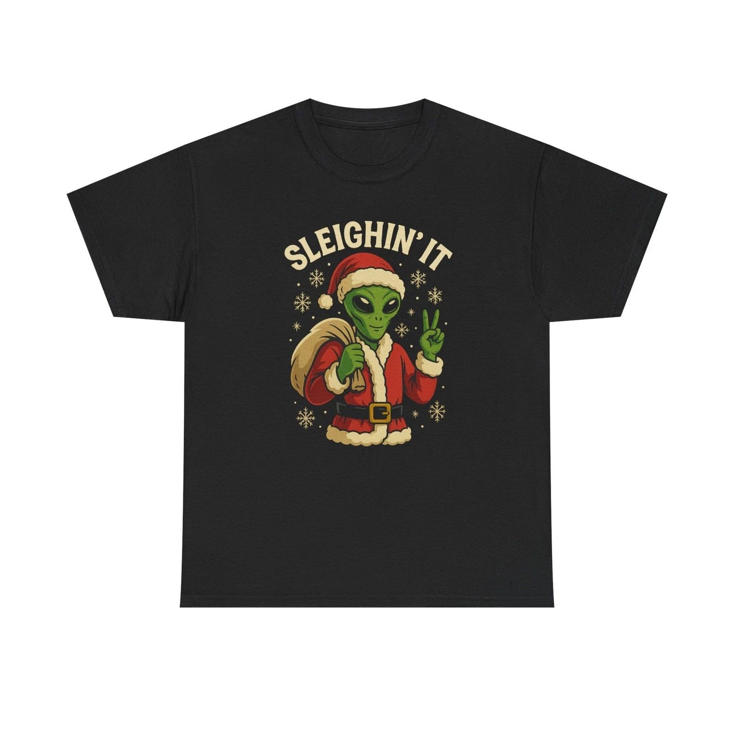 Sleighin' It Alien Santa Tee | Christmas Alien Graphic Shirt