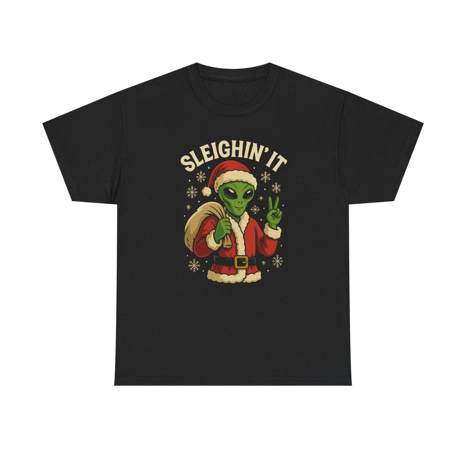 Sleighin' It Alien Santa Tee | Christmas Alien Graphic Shirt