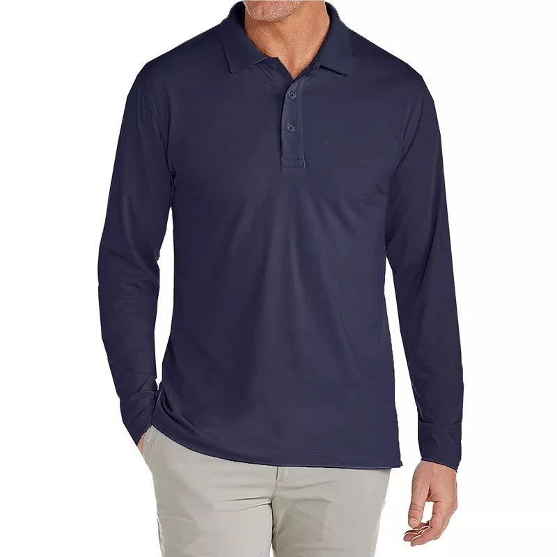 JUMP START MEN'S MODERN FIT LONG SLEEVE POLO SHIRT - SIZE: MEN L - NAVY