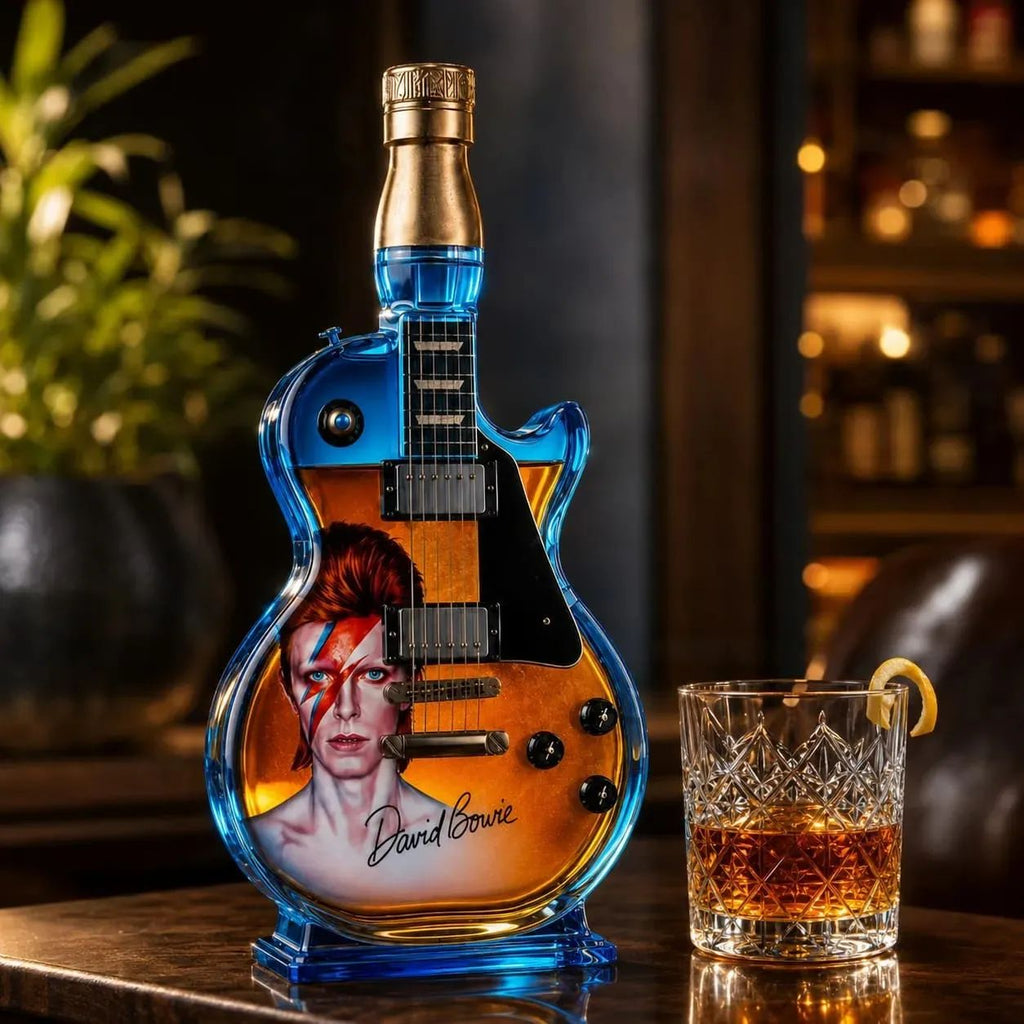 David Bowie Electric Guitar-Shaped Glass Ice-Blue Bottle