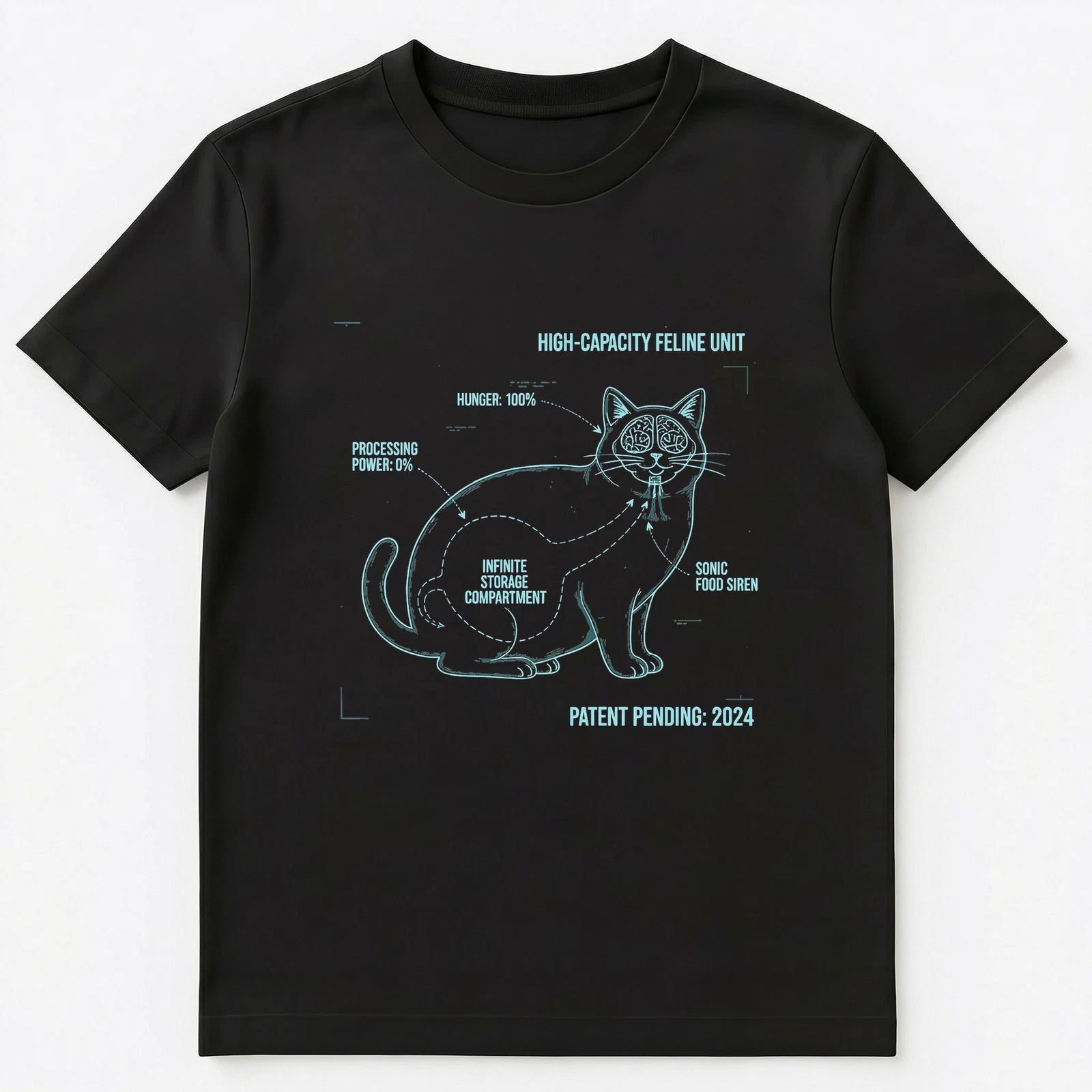 Cat Lover Feline Unit Diagram Hungry Pet Owner Humor Unisex T-Shirt