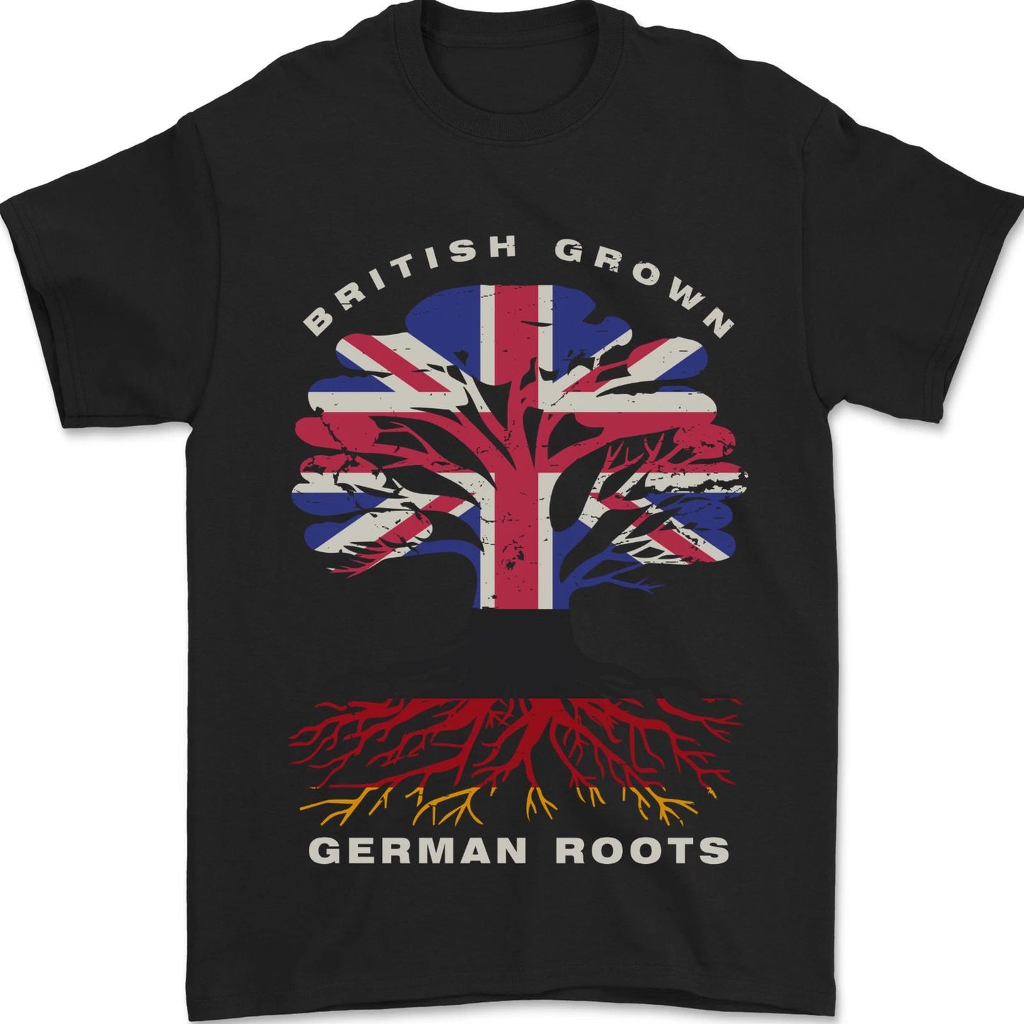 British Grown German Roots Germany Flag Mens T-Shirt 100% Cotton