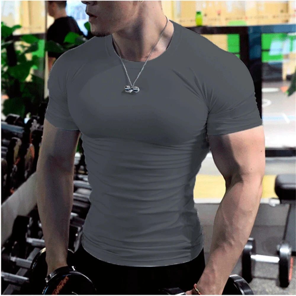 Men T-Shirt | Slim Fit | Gym Crew Neck | Short Sleeve Wokout | Gray-2XL