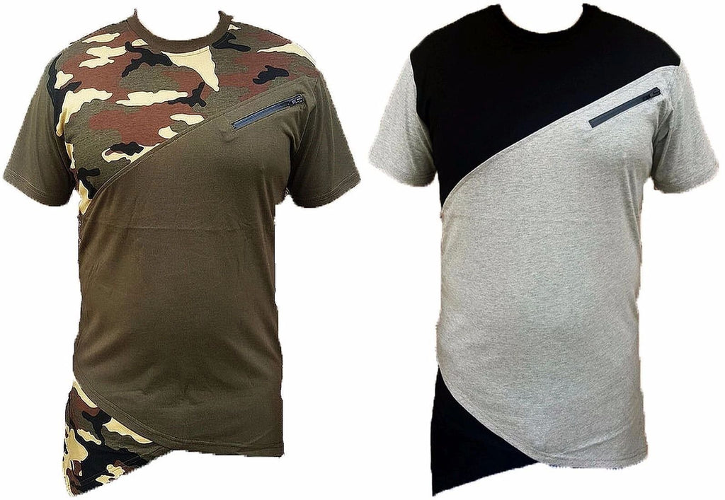 MENS COLOR BLOCK ZIPPER T-SHIRT URBAN STREET WEAR SWAG HIP HOP FASHION