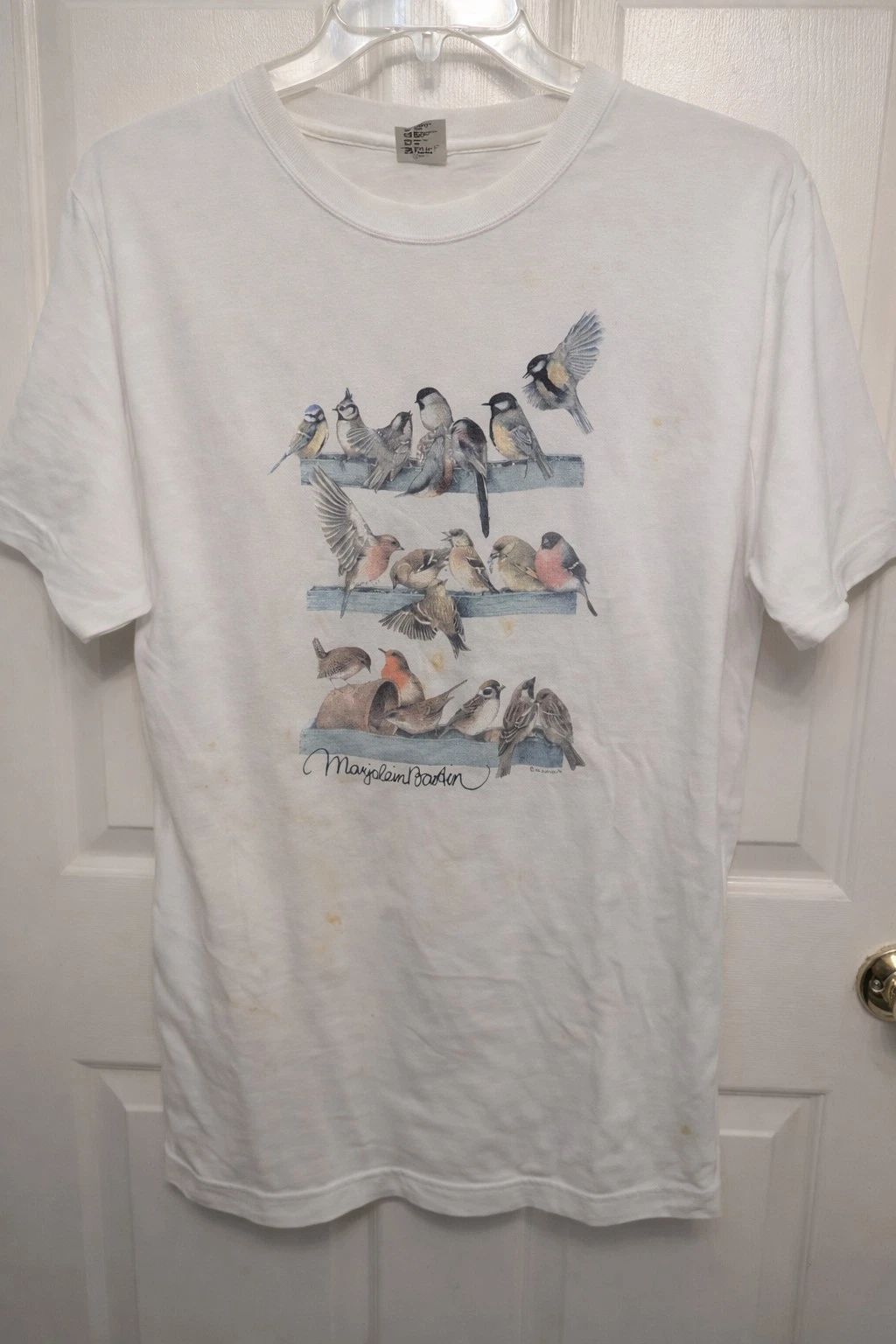 Vintage Bird Graphic T-Shirt XL White Nature Birds Wildlife Tee Cottagecore Boho