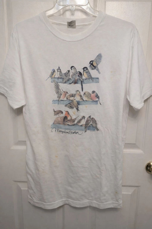 Vintage Bird Graphic T-Shirt XL White Nature Birds Wildlife Tee Cottagecore Boho