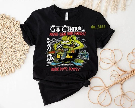 NEW! 1991 Ed Roth RAT FINK Gun Control Parody T-Shirt Unisex Funny S-5XL