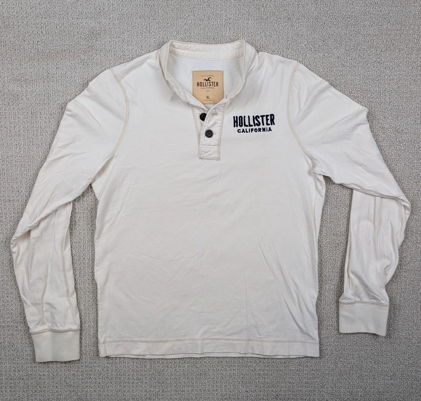Vtg Y2K Hollister Henley Shirt Mens XL Spellout Preppy Academia Surfer Logo