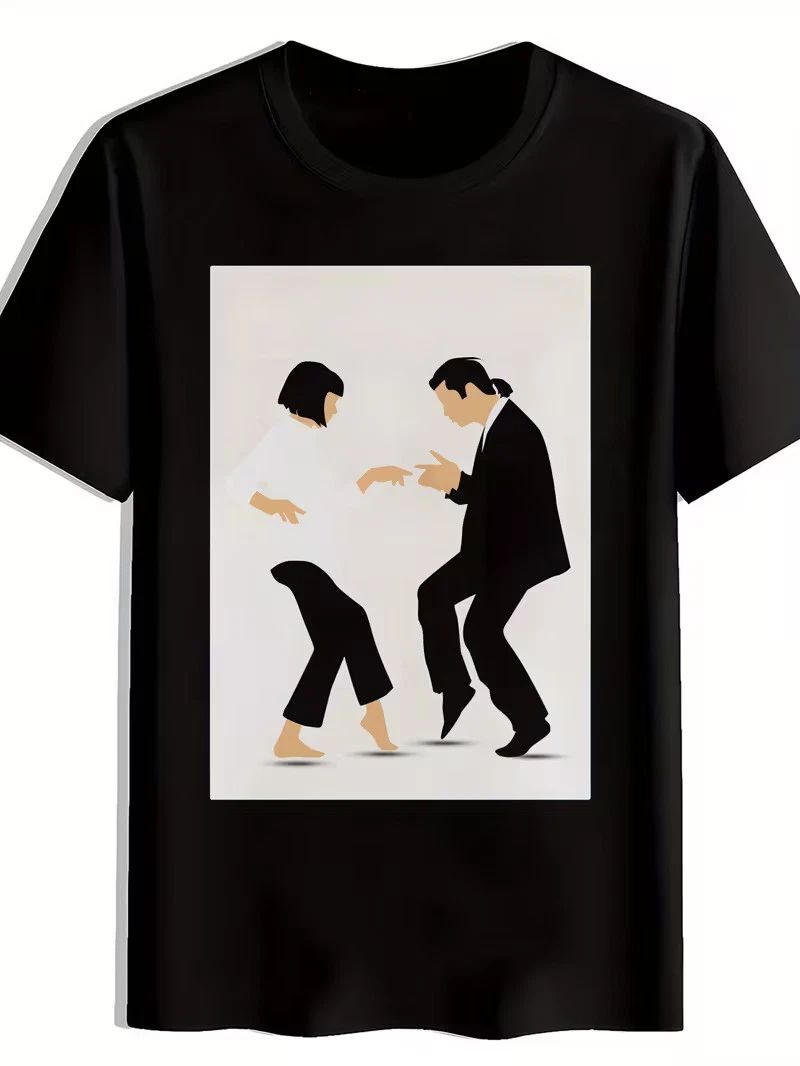 Men'S Black "Pulp Fiction" Graphic T-Shirt - Casual Crew Neck, Short Sleeve, Pol