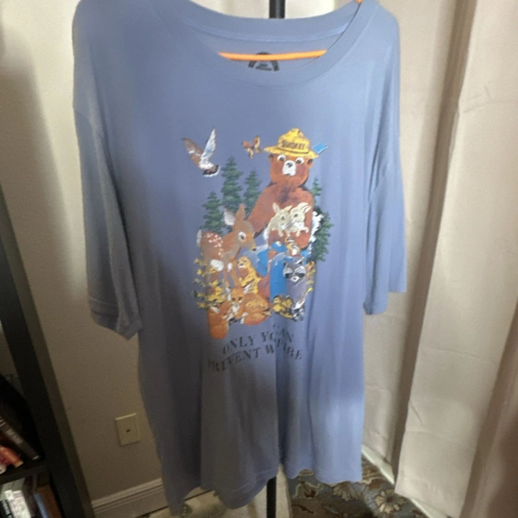 Smokey The Bear Men's XXL Blue Graphic T-Shirt Cotton Polyester Short Sleeve