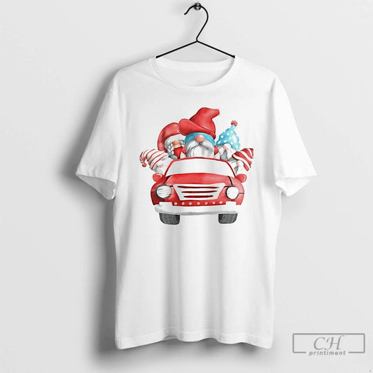 Classic Gnomes Christmas Riding Car White T Shirts